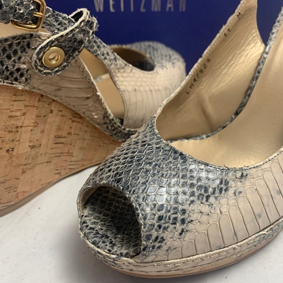 Stuart Weitzman 11 CPASIDE Snakeskin wedge slide - Picture 2 of 8